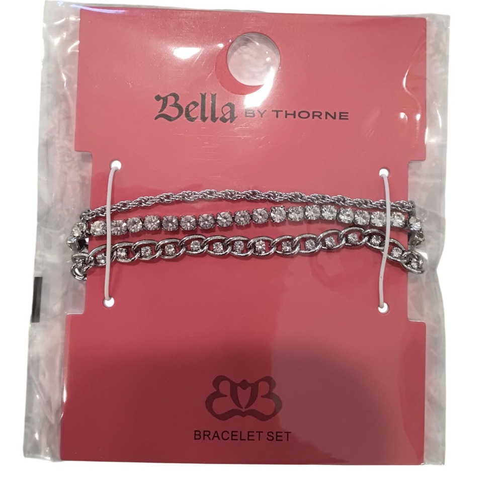 Bella by Thorne Layered CZ Bracelet Set Silver Tone Sparkle